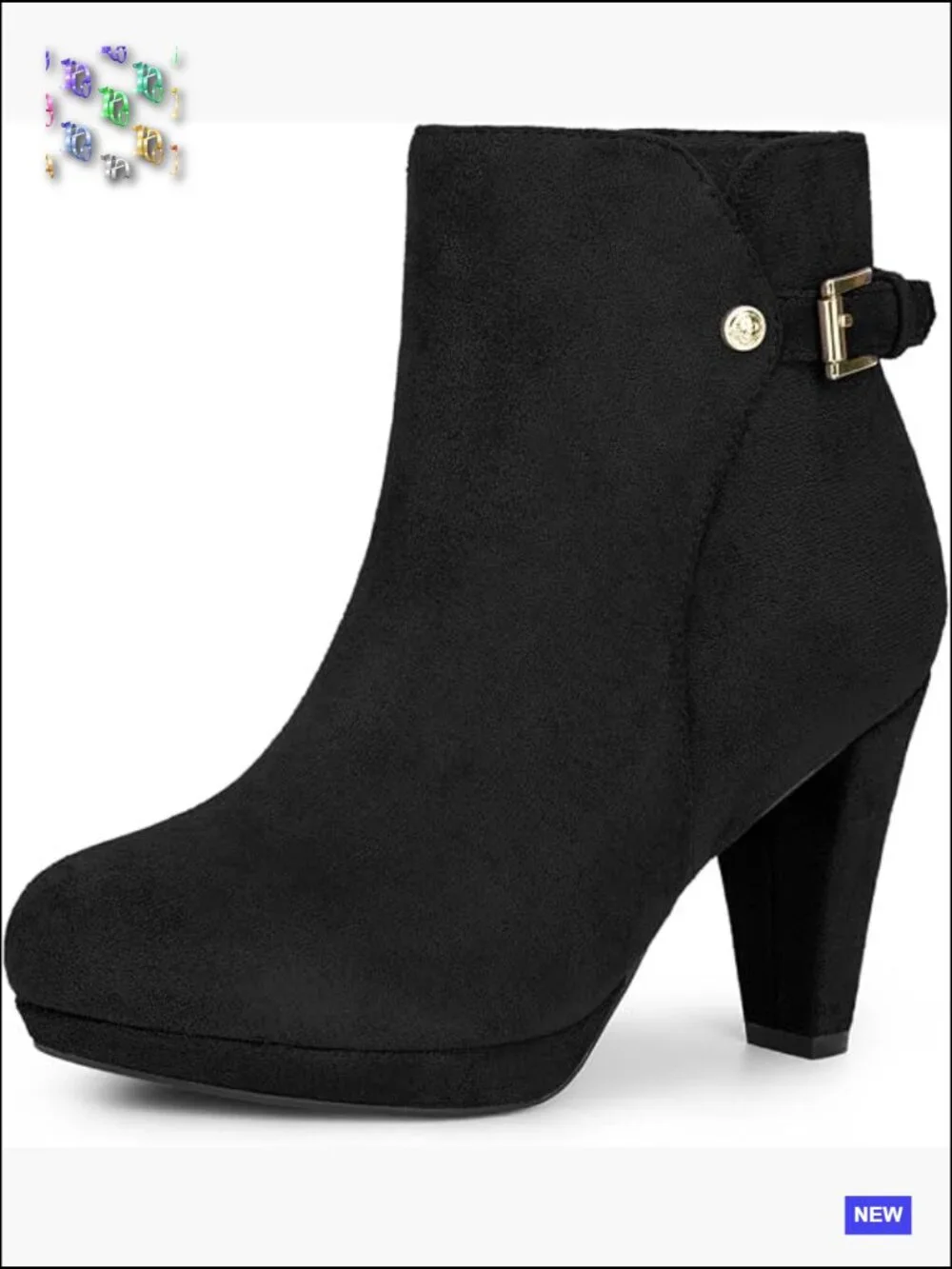 Chunky Heel Ankle Booties Low Platform Round Toe Buckle Zipper Closure